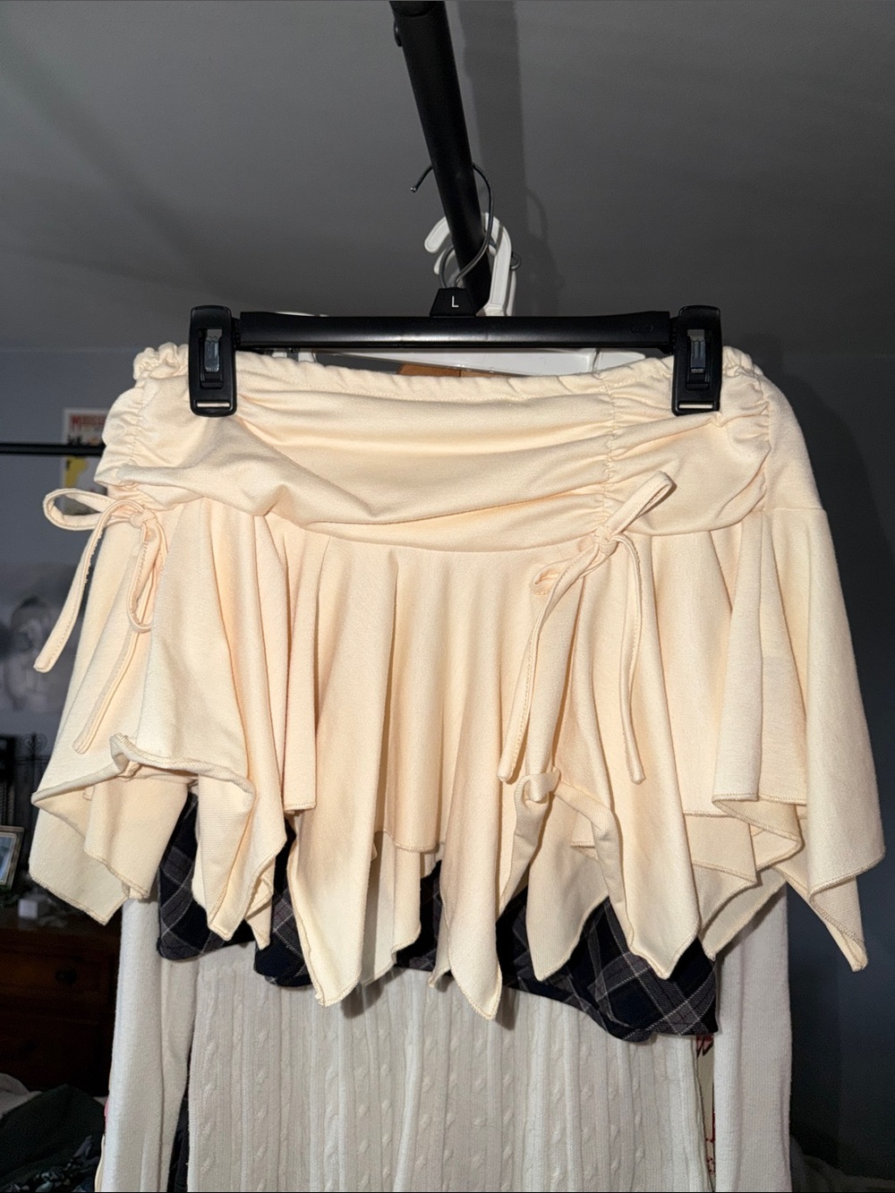 Cream Ruffled Drawstring Skirt